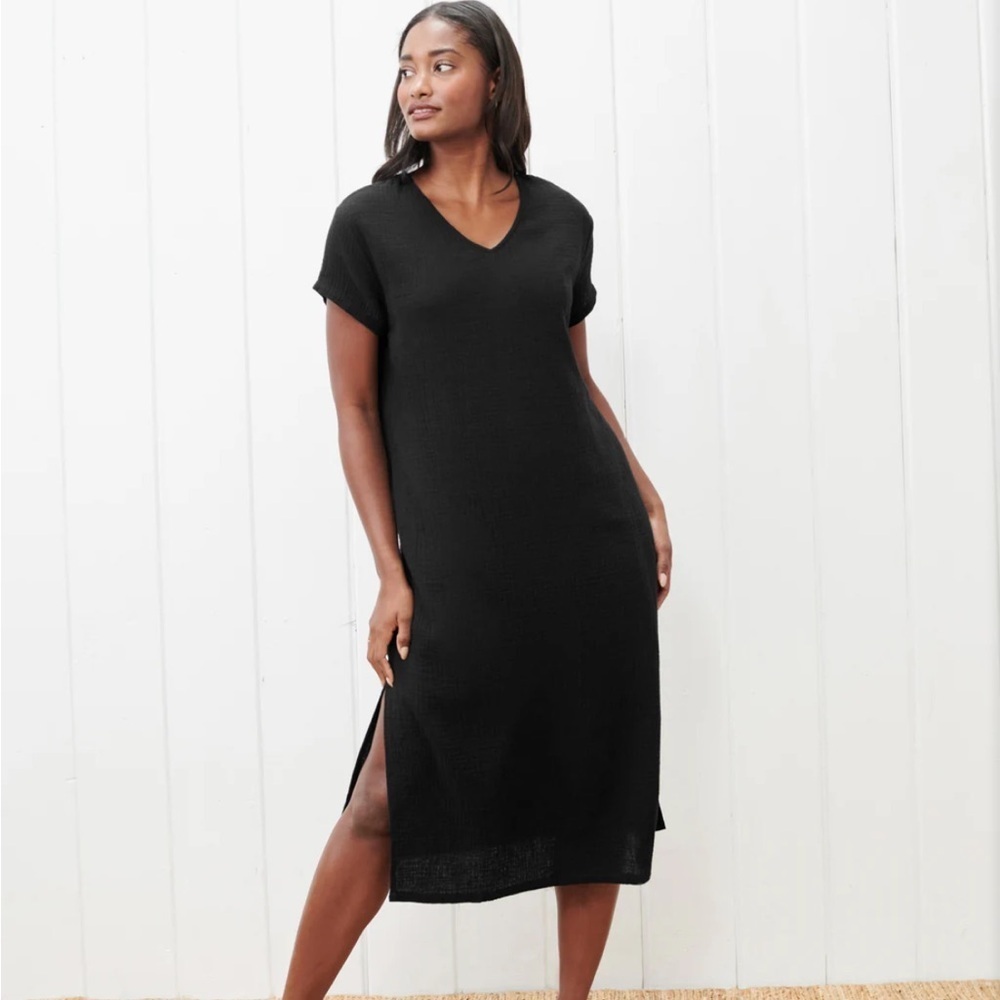 Jenni Kayne Womens black 100% cotton gauze cypress caftan dress XS